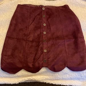 Burgundy mini skirt, polyester, small, brand new